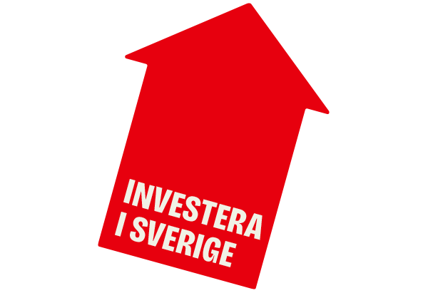 Röd pil med texten Investera i Sverige